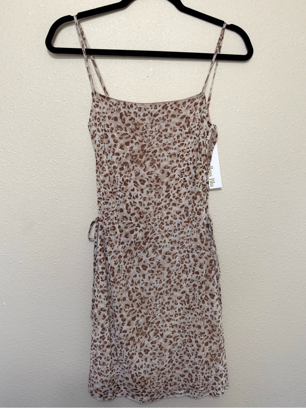 Leopard-Print Mini Slip Dress in Beige